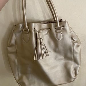 Metallic Gold Tassel Large Tote Bag Purse